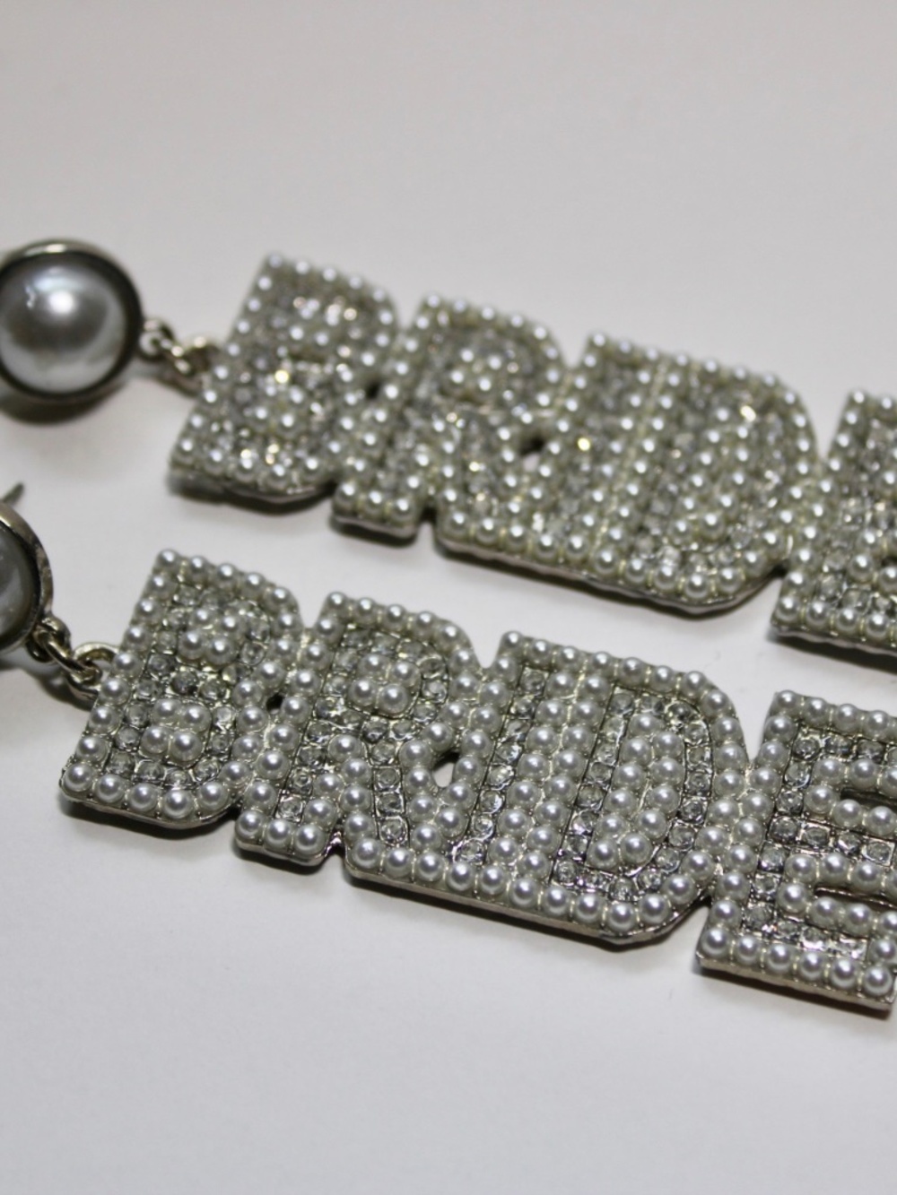 Rhinestone & Pearl 'BRIDE' Drop Statement Earrings